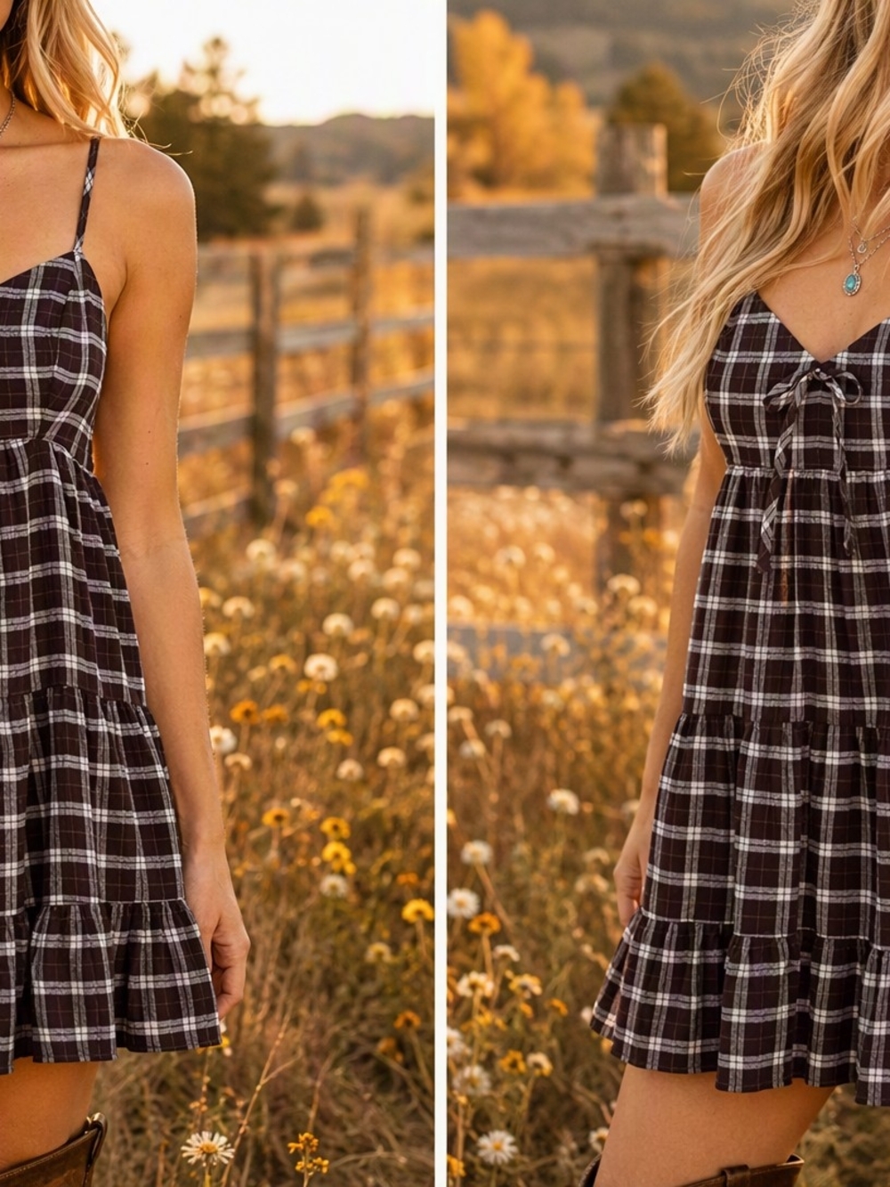 Chocolate Brown Tie-Front Plaid Mini Dress